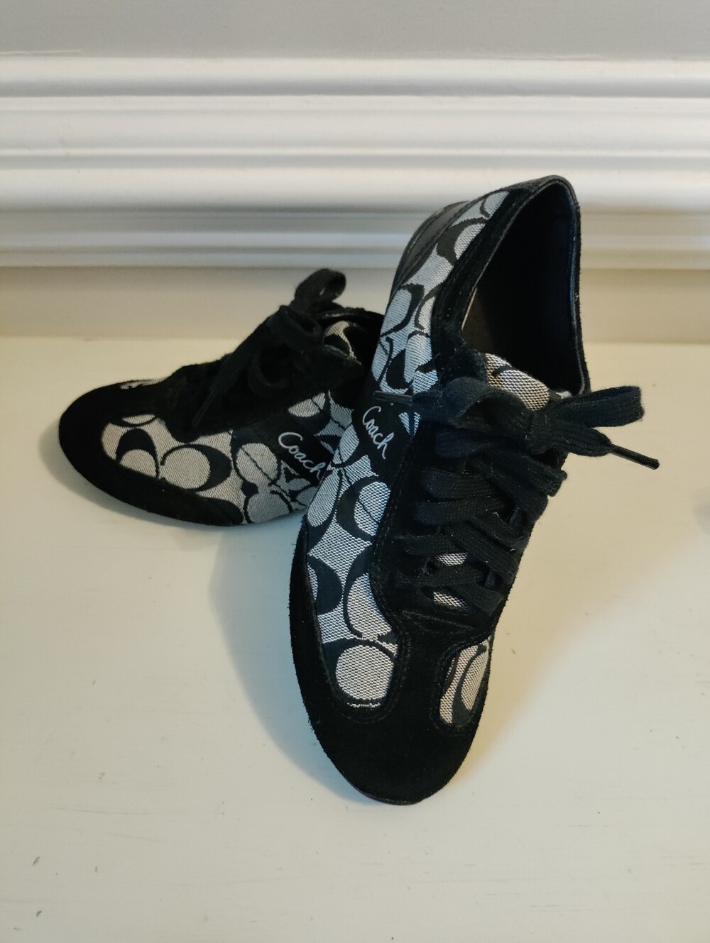 Coach Baylee Signature C Canvas Black Suede Sneakers Shoes Women's 6.5 M